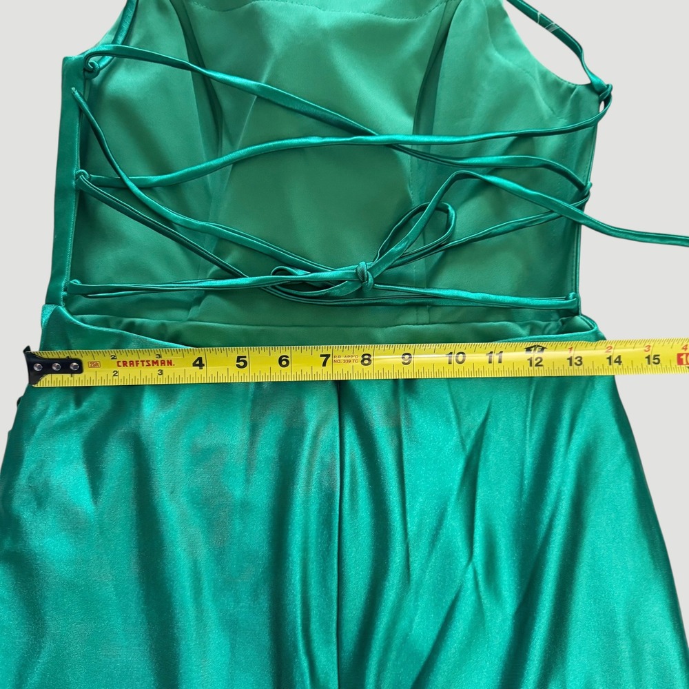 Stacees Emerald Green Satin Lace Up Back Mini Dress Sz 8 NWT Coquette‎ HOCO - Picture 5 of 13